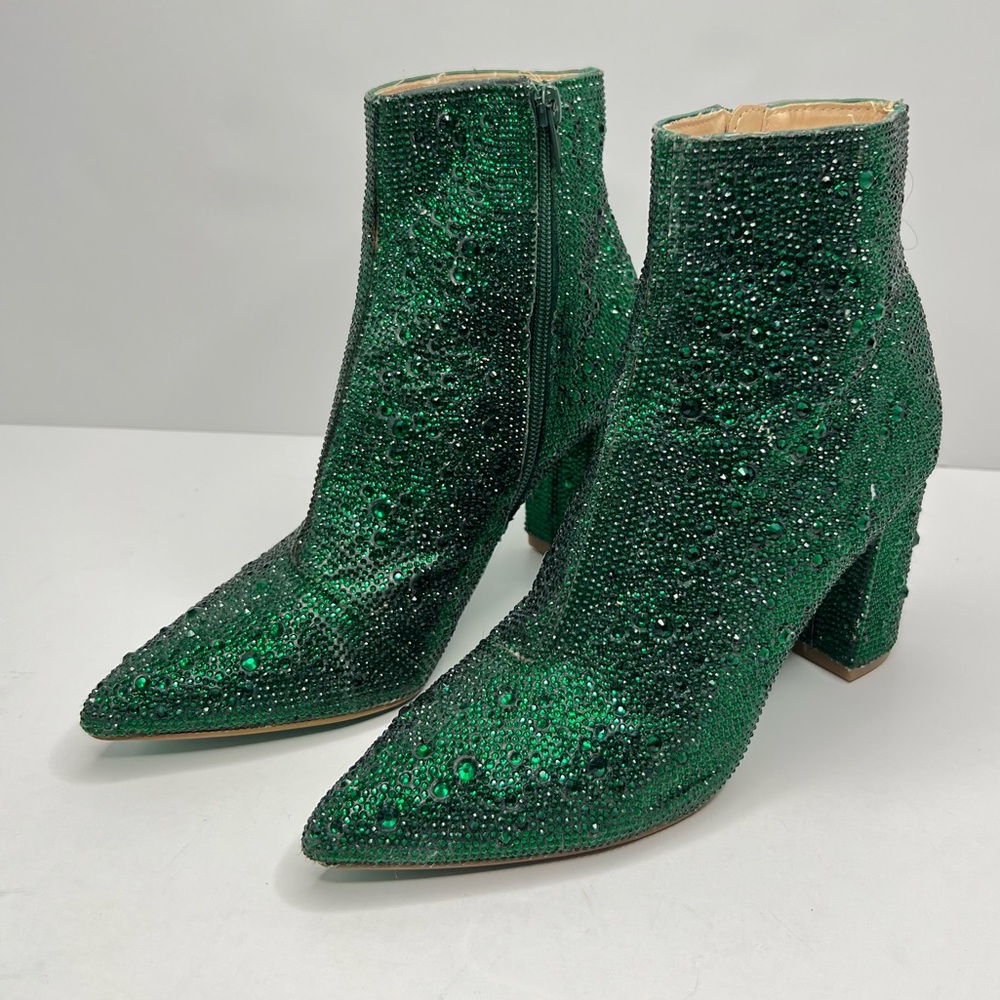 Betsey Johnson Cady Emerald Green Rhinestone Booties Size 6